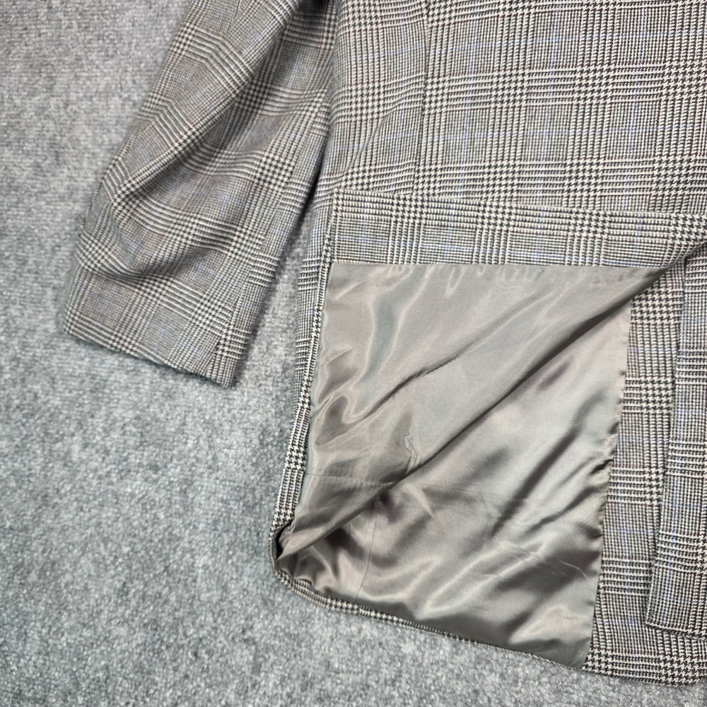 Vtg Hart Schaffner Marx Blazer Men 44R Wool Grey Glen Plaid Houndstooth Coat - Picture 7 of 16